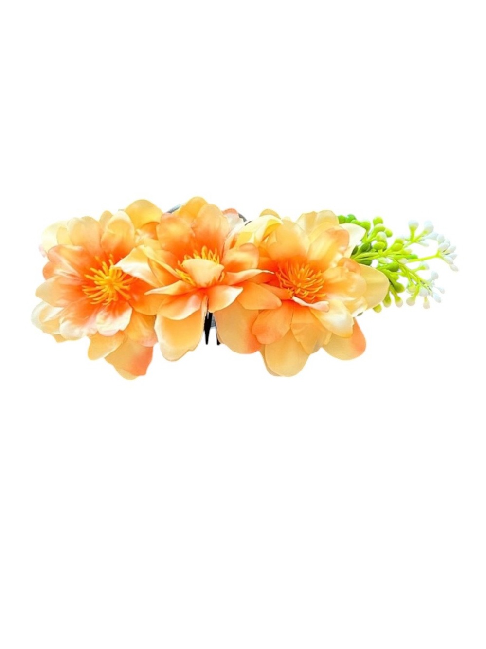 Light Orange Peach Coral Pastel Floral Flower White Hawaiian Tiki 6" Hair Comb